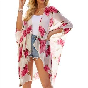 Women's Summer Chiffon Floral Kimono Cardigan.